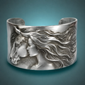 Horse & Woman Silver Cuff Bracelet